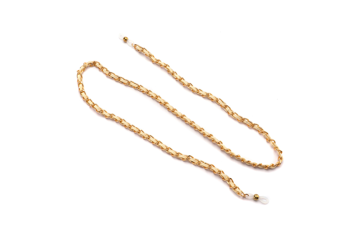 White & Gold Link Leather Chain