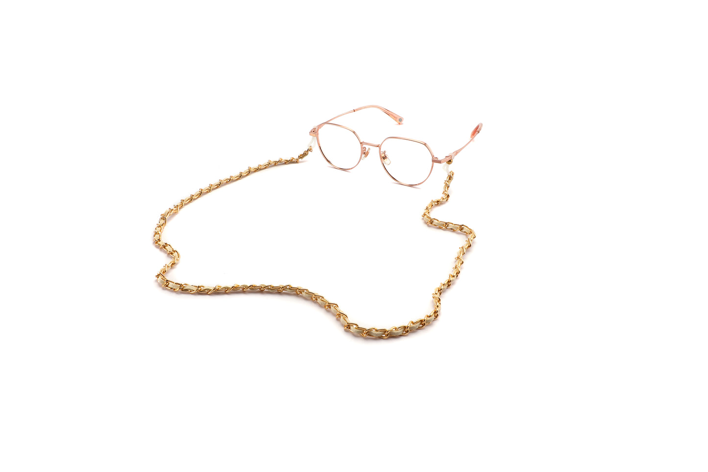 White & Gold Link Leather Chain